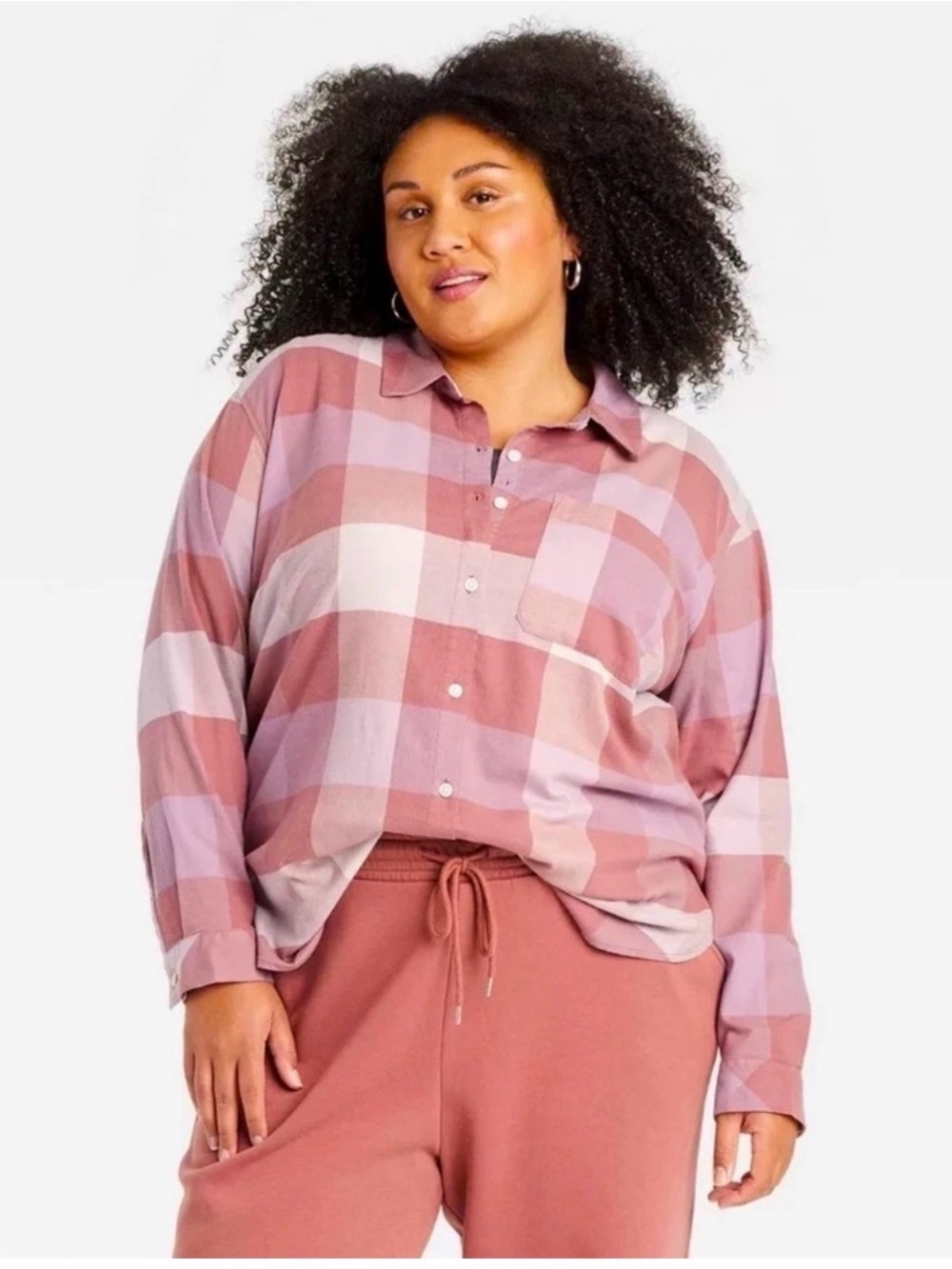 Ava & Viv Pink and Lavender Plaid Button-Up Shirt